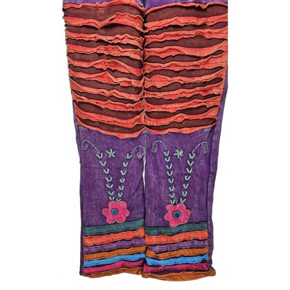 K.P.C. Handmade Bohemian Colorful Embroidered Purple Floral Pants Size Small - Picture 4 of 11
